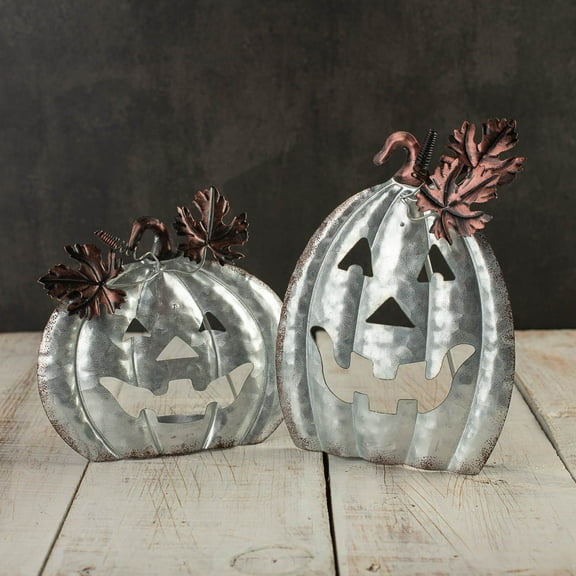 Factory Direct Craft Spooky Metal Jack O' Lantern Candle Holders for Halloween Dcor (Set of 2)