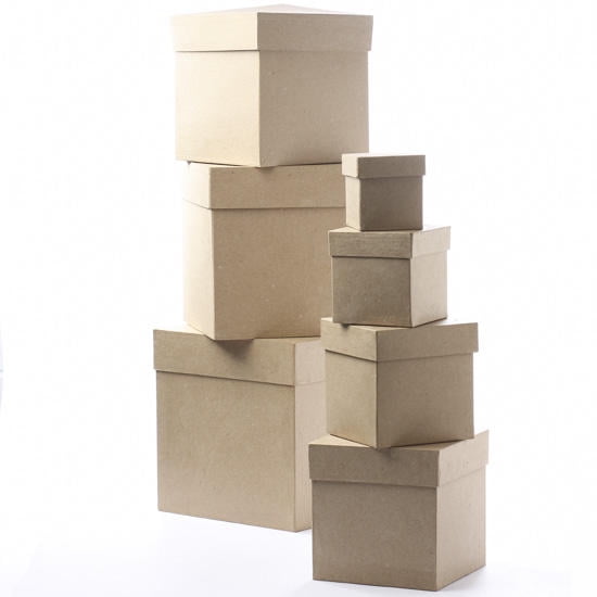 Factory Direct Craft Square Cube Paper Mache Box Set Unfinished DIY Craft for Painting and Decorating