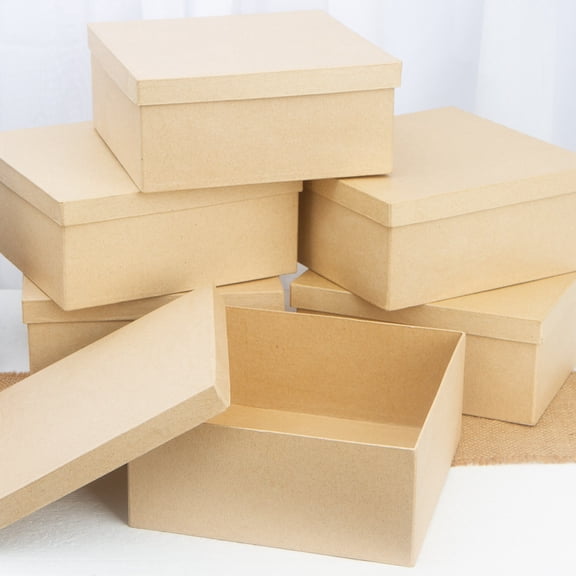 Factory Direct Craft Square Paper Mache Boxes, Set of 6, 7 Inch Unfinished Gift and Craft Boxes