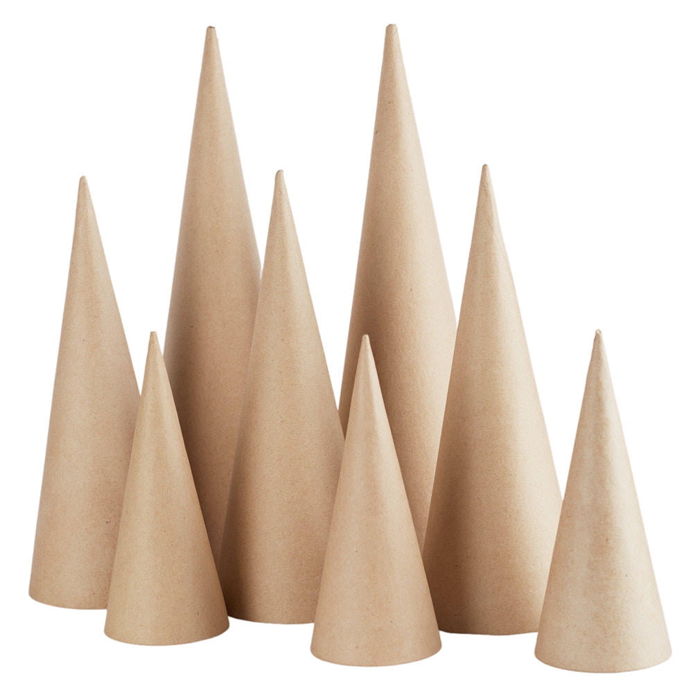 Package of 8 Unfinished 6 Paper Mache Cones with Closed Bottoms