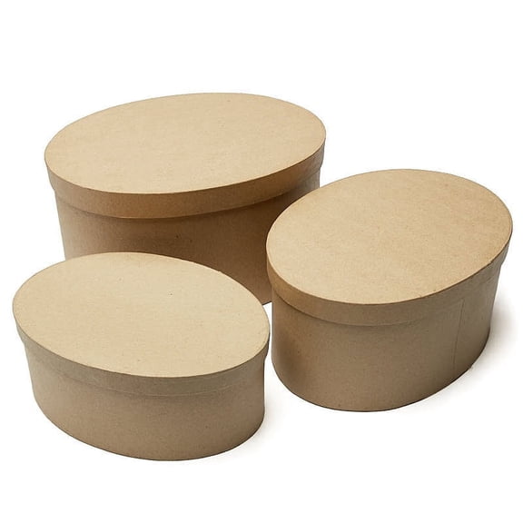 Factory Direct Craft Paper Mache Oval Nested Box Set, Set of 3 Unfinished Oval Craft Boxes with Lids for DIY Crafts, Gift Boxes & Keepsakes