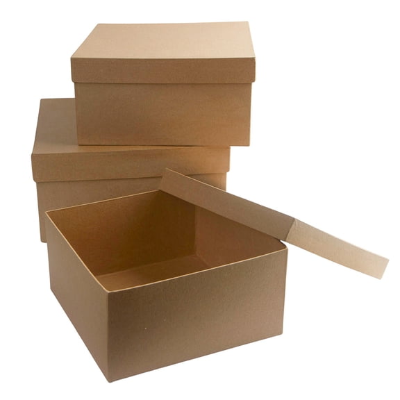 Factory Direct Craft Unfinished Paper Mache Square Boxes with Lids Package of 3