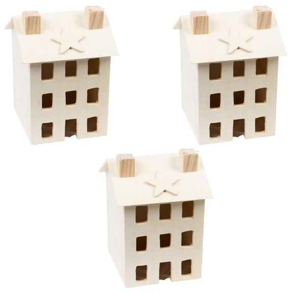 Factory Direct Craft Unfinished Wood Primitive Saltbox Houses, Set of 3, 5 Inch Wooden Craft Houses