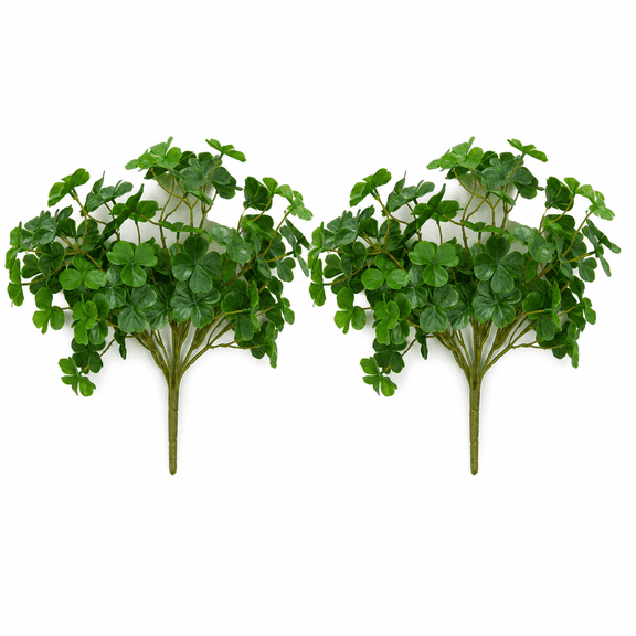 Factory Direct Craft Weatherproof Artificial Shamrock Flower Bushes, Set of 2, 11 Inch Green Clover Stems