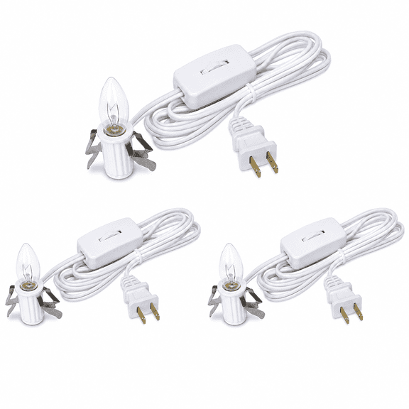 Factory Direct Craft White Electric Clip-In Cord Sets with On/Off Switch, Set of 3, 6' Replacement Light Cords for Christmas Villages, Lamps & Craft Projects