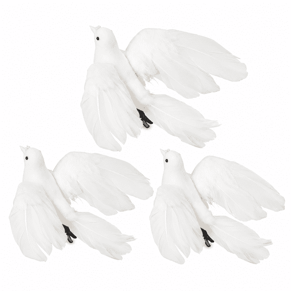 Factory Direct Craft White Flocked Artificial Dove Birds, Set of 3, 5.5 x 2 Inch Decorative Birds with Clips for Christmas, Wedding and Memorial Decor