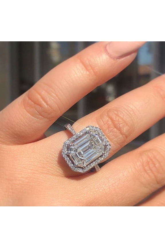 Womens Super Square Ring with Diamond Zircon Gold Plated Inlaid Gemstone Hand Jewelry Fashion Ring Elegant Ring for Women Statement Ring