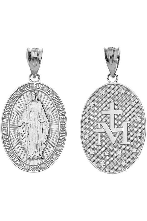 925 Sterling Silver Pendant, Miraculous Medal of Blessed Virgin Mary Catholic Charm Pendant Only