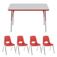 thumbnail image 1 of FDP Rectangle Activity School and Office Table (30 x 48 inch), Gray Top and RedEdge, Standard Legs with Swivel Glides and Four 14 inch Red School Stack Chairs, 1 of 1