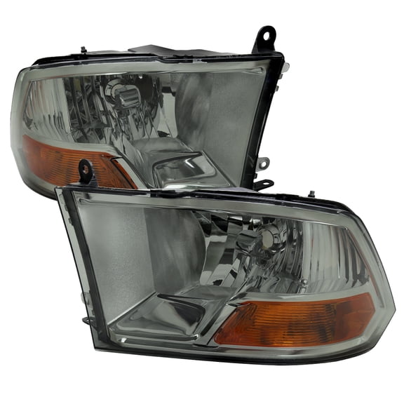 Factory Dual Style Headlights (Chrome Housing/Light Smoke Lens) Made for and Compatible with 2009-2018 Dodge RAM 1500 / 2019-2021 RAM Classic / 2010-2018 RAM 2500 3500