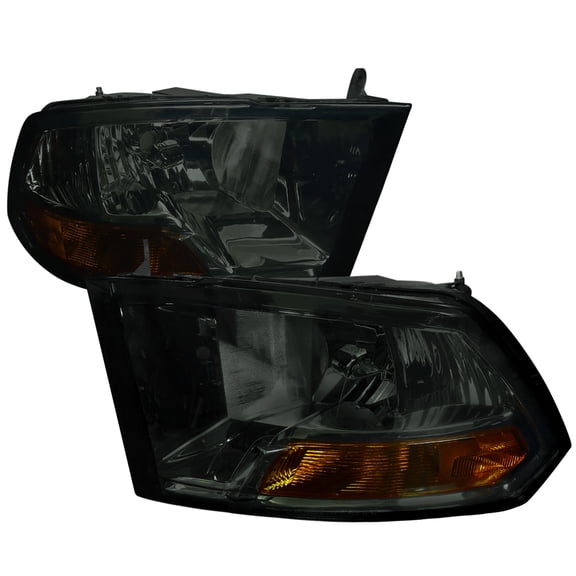 Factory Dual Style Headlights (Chrome Housing/Smoke Lens) Made for and Compatible with 2009-2018 Dodge RAM 1500 / 2019-2021 RAM Classic / 2010-2018 RAM 2500 3500