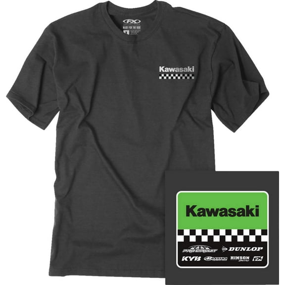 Factory Effex Kawasaki Starting Line Mens T-Shirt Heather Charcoal MD