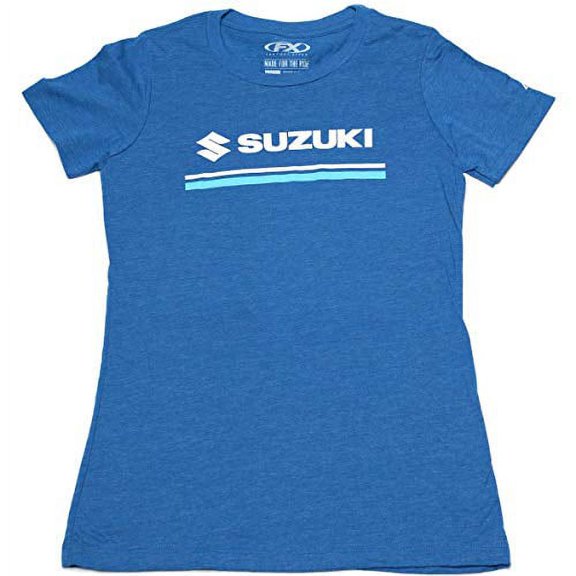 Factory Effex Women's Suzuki Stripes T-Shirt (Large) (Heather Royal)