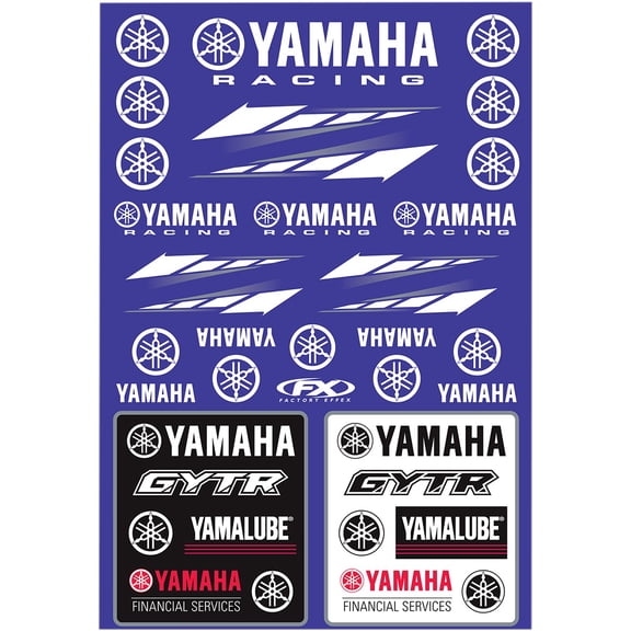 Factory Effex Yamaha Racing Universal Graphics Decal Kit - Vinyl Sheet 12" x 19", White/Blue/Black, Waterproof (22-68232)