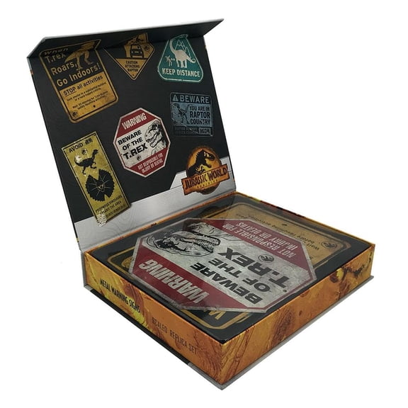 Factory Entertainment Jurassic World Metal Warning Signs Scaled Prop Replica