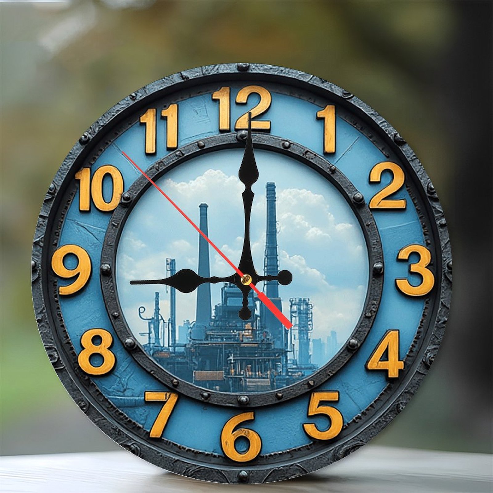Factory Industrial Clock Wall Decor 10-Inch Silent Wooden Wall Clock ...