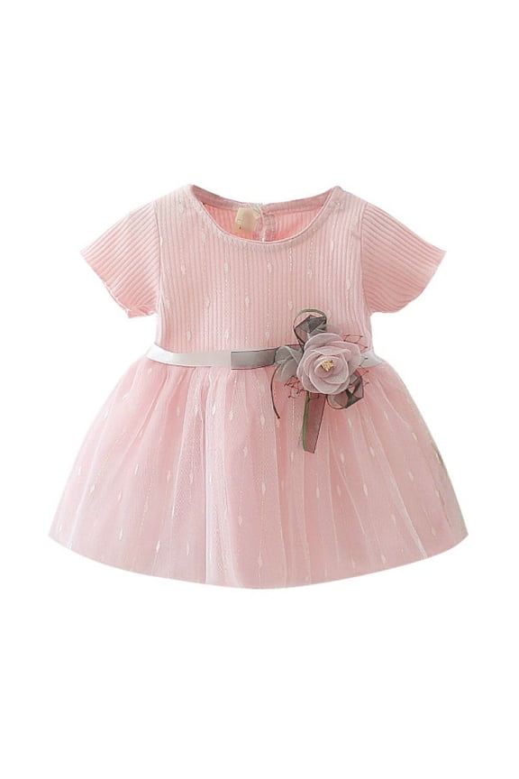 Factory Price!Girls Dr, Summer Girls Cotton Cute Mesh Stitching Bottoming Short Sleeve Sweet Princ Dr