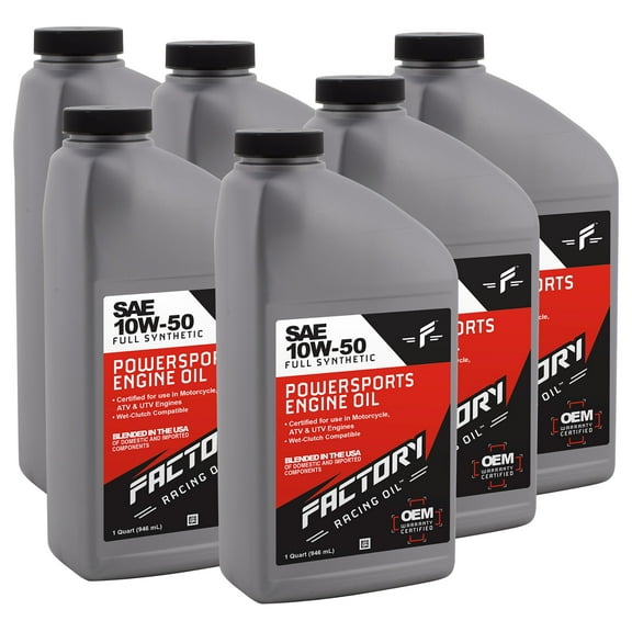 Factory Racing Oil 10W-50 Full Synthetic Powersports Engine Oil - API SN JASO MA/MA2 -6 Quart Pack