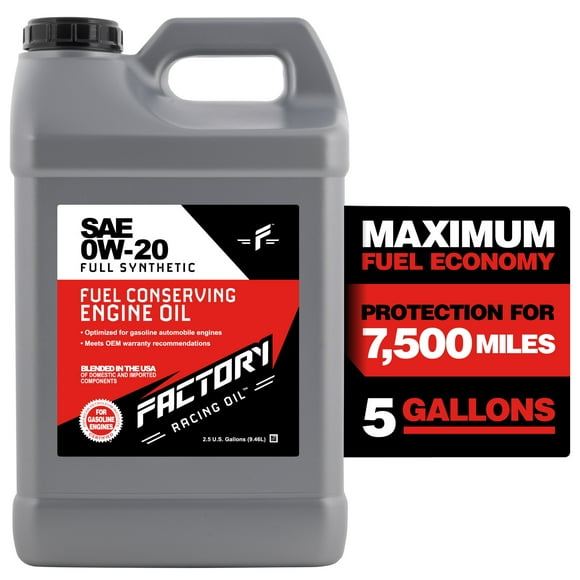Factory Racing Oil SAE 0W20 Full Synthetic Engine Oil, API SP GF-6A, 2.5 Gallons