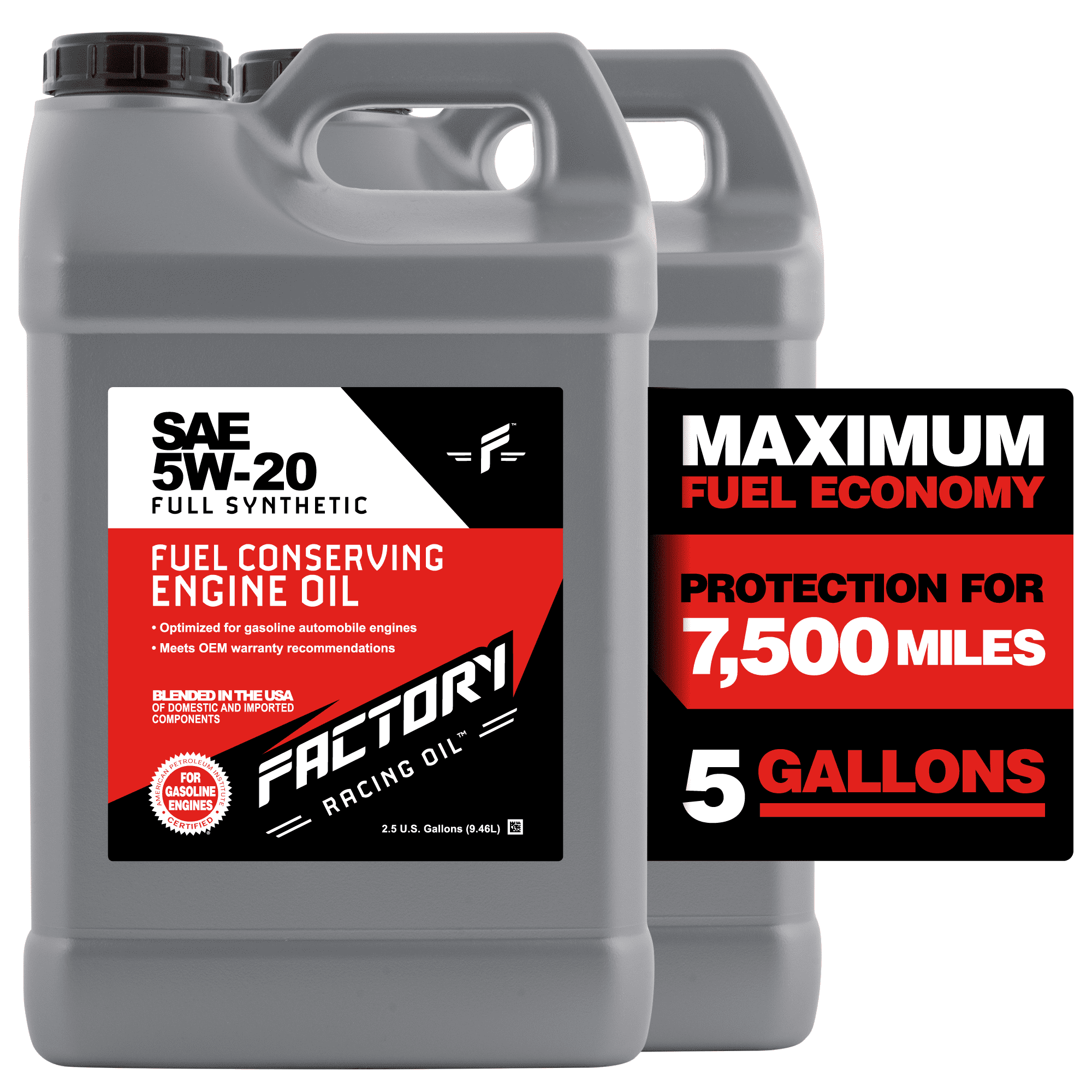 Factory Racing Oil SAE 5W-20 Full Synthetic Truck/SUV Engine Oil- API SP ILSAC GF-6A - 5 Gallon (2x2.5 Gal)