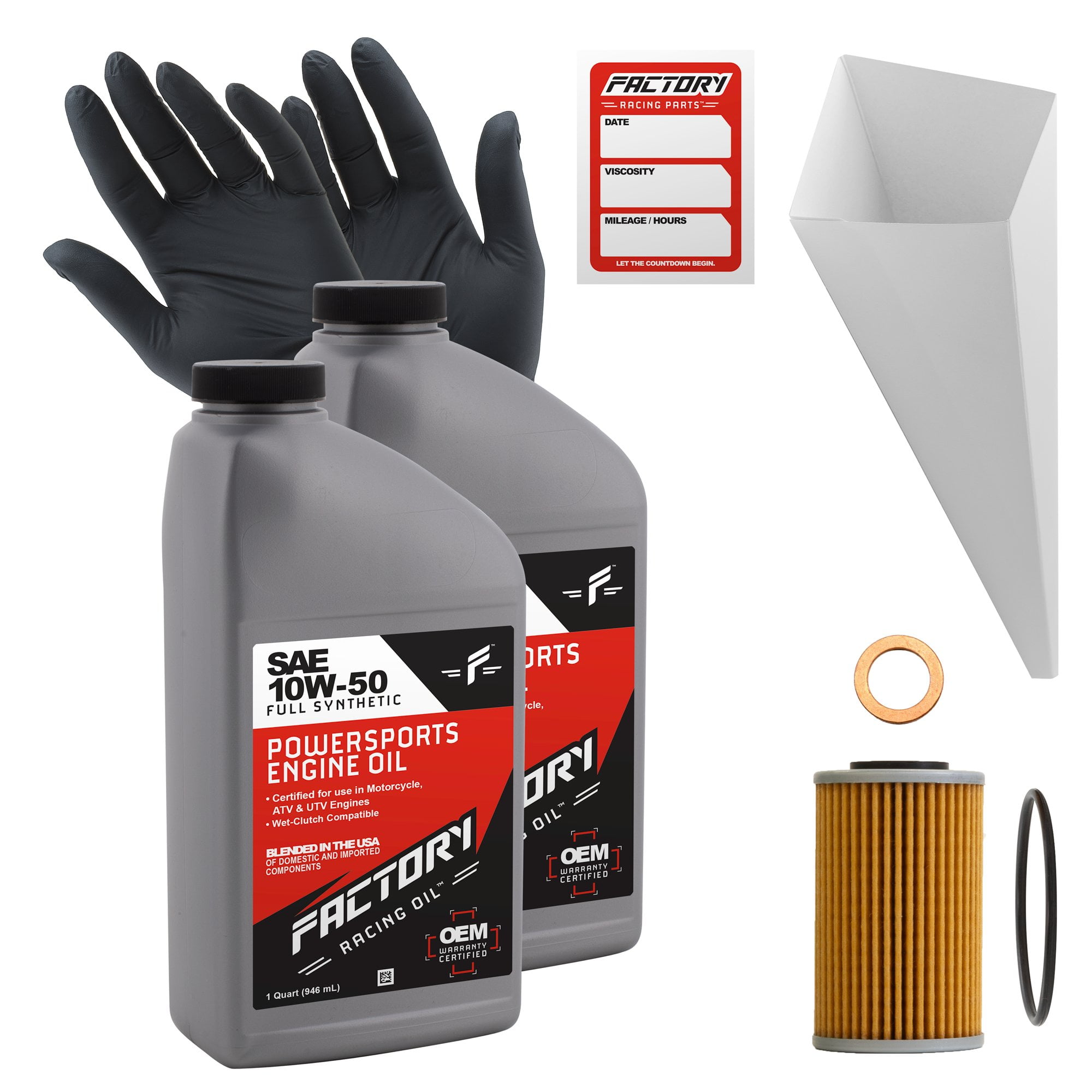 Factory Racing Parts 10W50 Oil Change Kit compatible with KTM 250 SX-F/XC-F, 450 EXC/SMR, 500 EXC/XC-W - 2 Quarts
