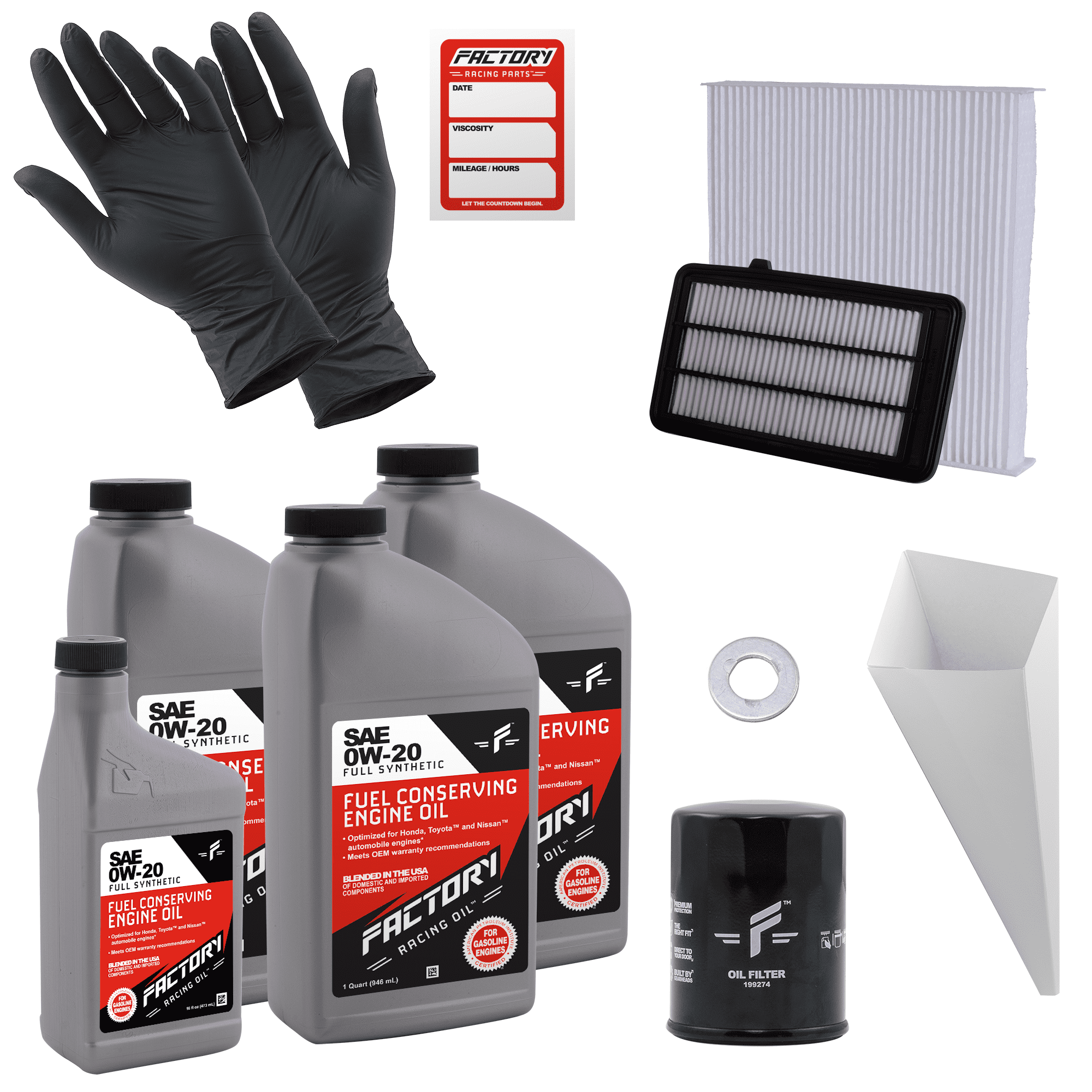 Factory Racing Parts Deluxe Oil Change Kit Compatible with Honda Civic 1.5L Turbo 2016-2020, CR-V 1.5L Turbo 2017-2022 0W-20 Full Synthetic - 3.5 Quarts