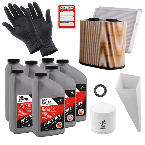 Factory Racing Parts Deluxe Oil Change Kit Compatible with Ford F-250, F-350, F-450, F-550 Super Duty 5W-30 Full Synthetic - 7 Quarts