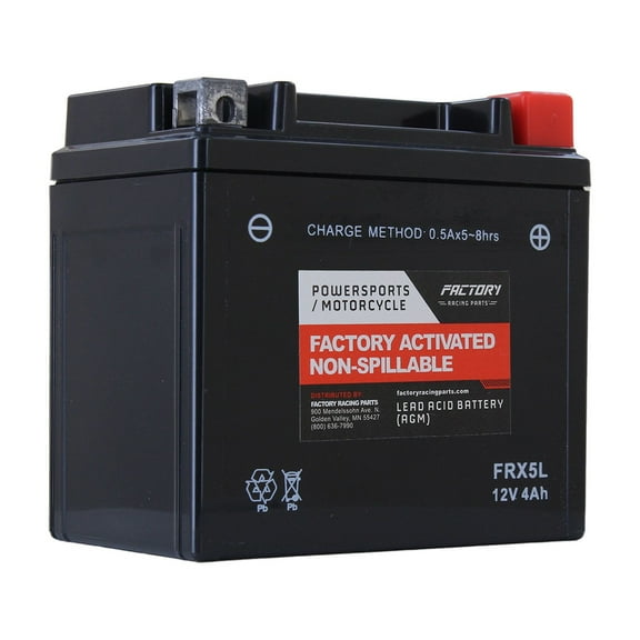 Factory Racing Parts FRX5L AGM Battery Maintenance Free Ready to Install - Compatible With ATVs, Motorcycles, and Scooters YTX5L-BS, BTX5L-BS