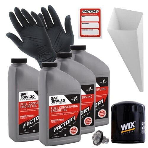 Factory Racing Parts Oil Change Kit Compatible with Jeep Cherokee 1991-2000, Comanche 1991-1992 2.5L, Wrangler 1991-2002 2.5L / 2003-2006 2.4L 10W-30 Full Synthetic Oil - 4 Quarts