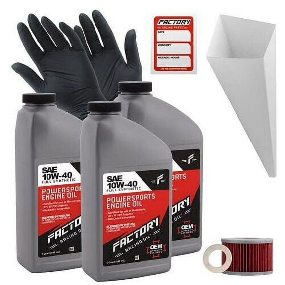 Factory Racing Parts Oil Change Kit compatible with Honda CB400A/N/T, CBX400F, CBX550  Includes 3 Quarts of 10W-40 Full Synthetic Oil, 1 Filter, 1 Crush Washer, 1 Funnel, 1 Oil Change Sticker