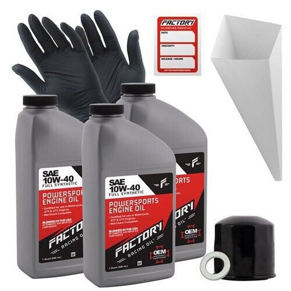 Factory Racing Parts Oil Change Kit compatible with Honda CB700SC Nighthawk 1984-1986 Includes 3 Quarts of 10W-40 Full Synthetic Oil, 1 Filter, 1 Crush Washer, 1 Funnel, 1 Oil Change Sticker