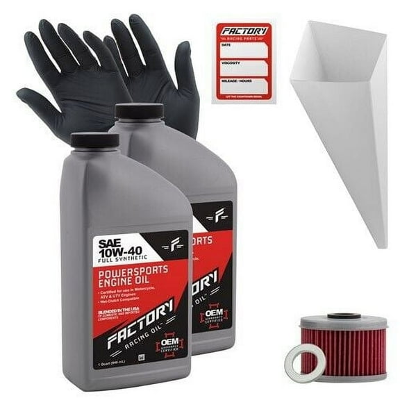 Factory Racing Parts Oil Change Kit compatible with Honda CBR250R CBR300R CMX300 CRF250L GB500  Includes 2 Qts of 10W-40 Full Synthetic Oil, 1 Filter, 1 Crush Washer, 1 Funnel, 1 Oil Change Sticker