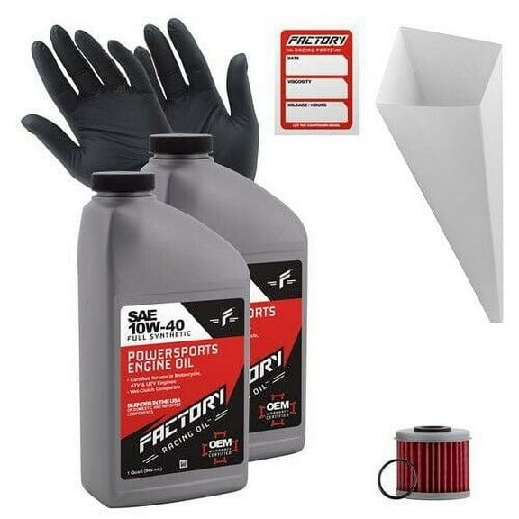 Factory Racing Parts Oil Change Kit compatible with Honda CRF450L 2019-2023  Includes 2 Quarts of 10W-40 Full Synthetic Oil, 1 Filter, 1 Crush Washer, 1 Funnel, 1 Oil Change Sticker