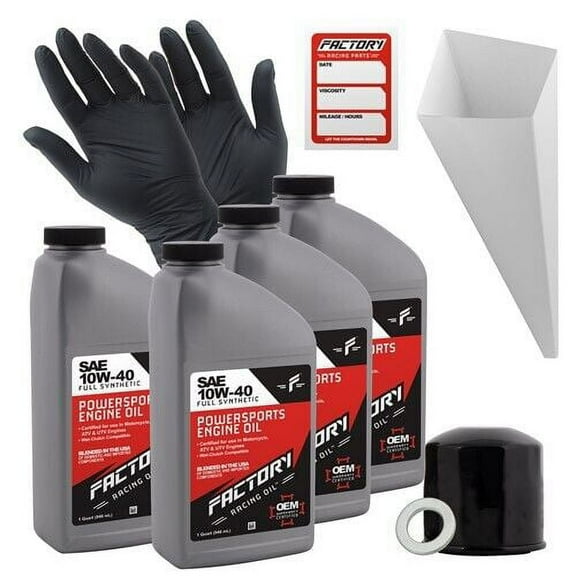 Factory Racing Parts Oil Change Kit compatible with Honda VF700C/F VF750C/F VF1000R VF1100C Includes 4 Quarts of 10W-40 Full Synthetic Oil, 1 Filter, 1 Crush Washer, 1 Funnel, 1 Oil Change Sticker