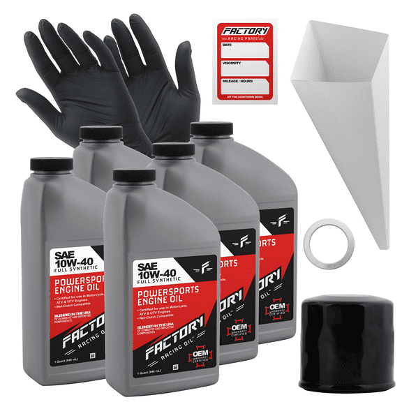 Factory Racing Parts Oil Change Kit compatible with Yamaha Bolt XVS950, XVS95, FJR1300, MT-10 10W-40 Full Synthetic Oil - Includes 5 Quarts