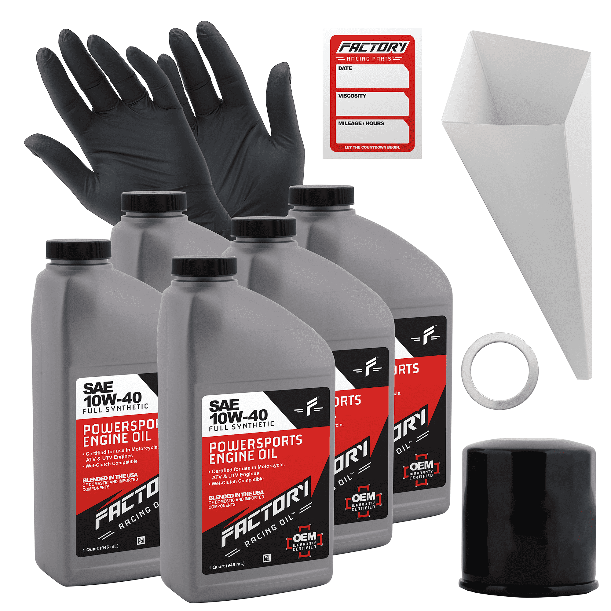 Factory Racing Parts Oil Change Kit compatible with Yamaha XV1600A/AT 1999-2003 10W-40 Full Synthetic Oil - Includes 5 Quarts