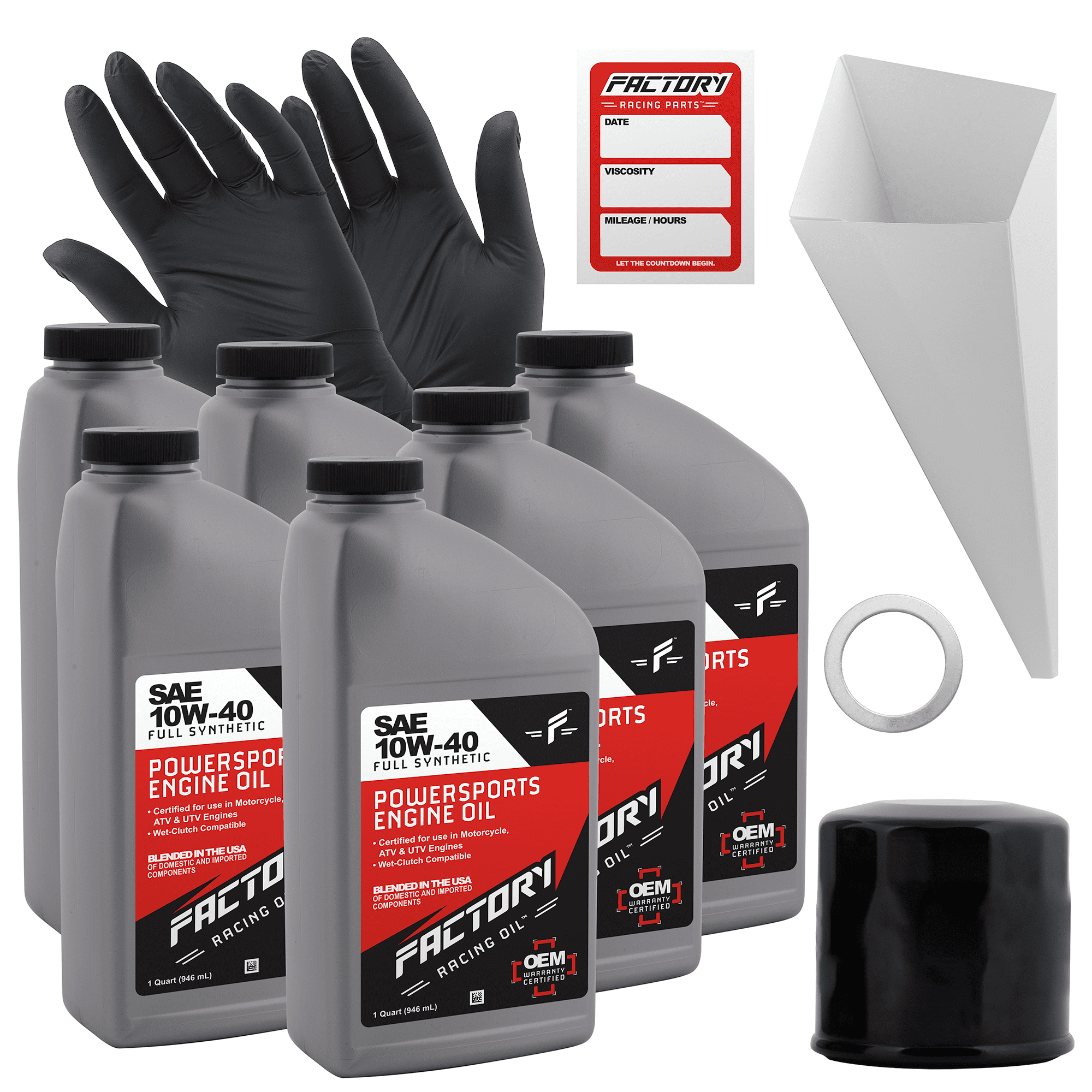 Factory Racing Parts Oil Change Kit compatible with Yamaha XV19C 2011-2017 Motorcycles 10W-40 Full Synthetic Oil - Includes 6 Quarts