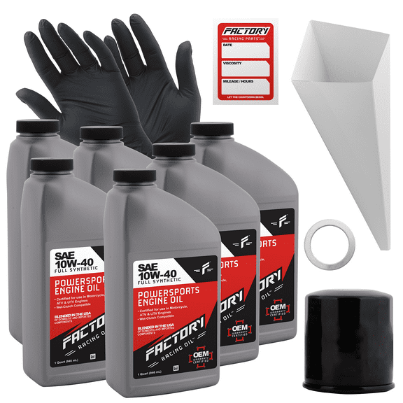 Factory Racing Parts Oil Change Kit compatible with Yamaha XV19/C/S 10W-40 Full Synthetic Oil - Includes 6 Quarts