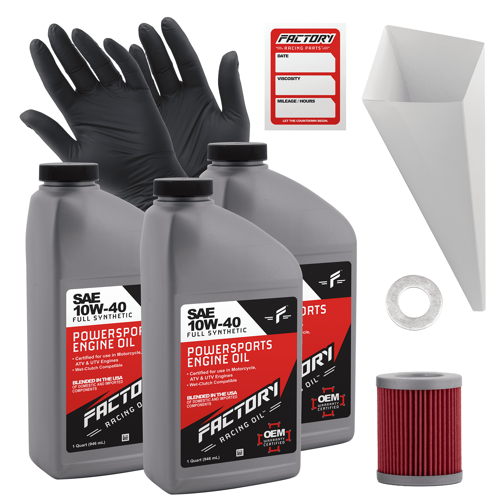 Factory Racing Parts SAE 10W-40 Full Synthetic 3 Quart Oil Change Kit ...