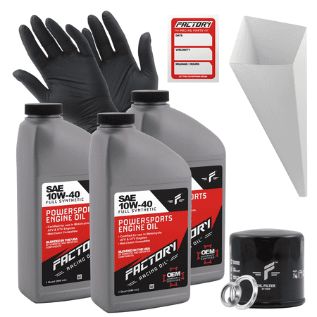 Factory Racing Parts SAE 10W-40 Full Synthetic Oil Change Kit Compatible With Suzuki King Quad, V-Strom, GSX-R – Includes 3 Quarts Oil, 1 Filter, 1 Crush Washer, 1 Funnel