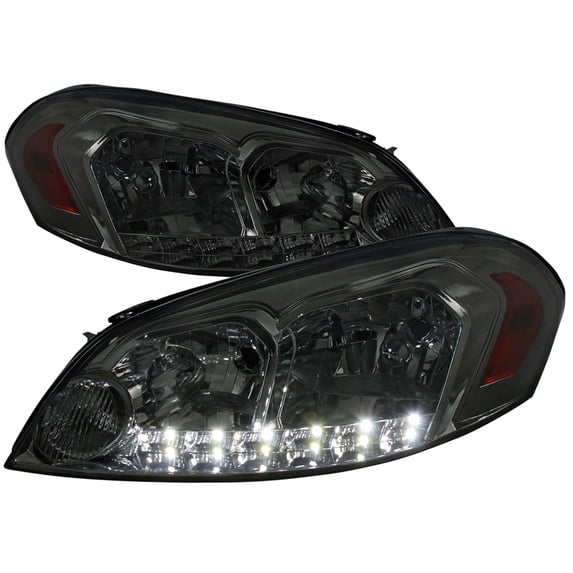 Factory Style Crystal Headlights w/ SMD LED Light Strip (Black Housing/Smoke Lens) Made for and Compatible with 2006-2013 Chevrolet Impala / 2014-2015 Impala Limited / 2006-2007 Monte Carlo