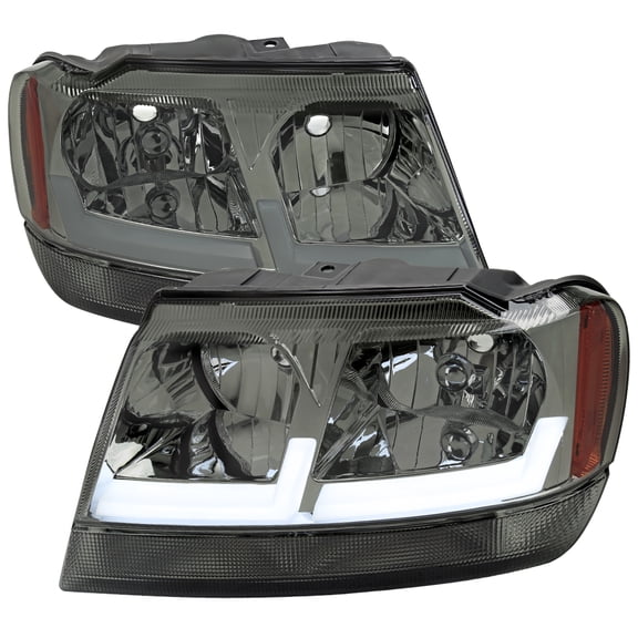 Factory Style Dual LED Bar Headlights (Chrome Housing/Smoke Lens) Made for and Compatible with 1999-2004 Jeep Grand Cherokee