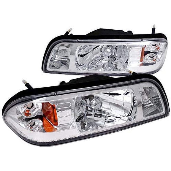 Factory Style Headlights Chrome Housing Clear Lens 1 Piece Application Made For And Compatible With 1987 - 1993 Ford Mustang Fox Body 87 88 89 90 91 92 93
