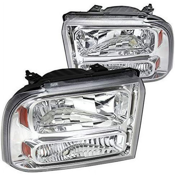 Factory Style Headlights Chrome Housing Clear Lens Amber Made For And Compatible With 2005 - 2007 Ford F250 F350 F450 F550 Superduty Pickup 05 06 07