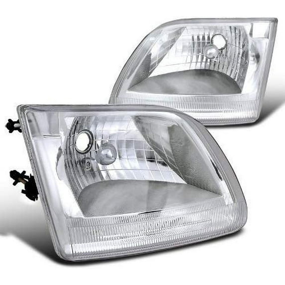 Factory Style Headlights Chrome Housing Clear Lens Made For And Compatible With 1997 - 2003 Ford F150 F-150 Expedtion 97 98 99 00 01 02 03