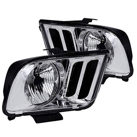 Factory Style Headlights Chrome Housing Clear Lens Made For And Compatible With 2005 - 2009 Ford Mustang 05 06 07 08 09