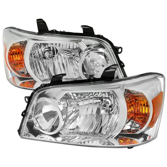 Factory Style Headlights (Chrome Housing/Clear Lens) Made for and Compatible with 2004-2007 Toyota Highlander