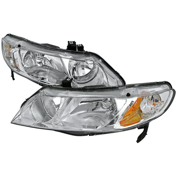 Factory Style Headlights (Chrome Housing/Clear Lens) Made for and Compatible with 2006-2011 Honda Civic Sedan
