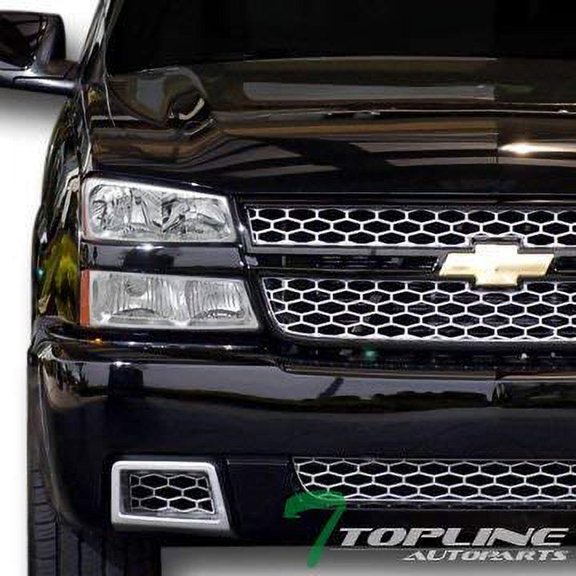 Factory Style Headlights Signal Bumper Lights Tail Lights Combo Chrome Housing Clear Lens Amber Reflector Made For And Compatible With 2003 - 2007 Chevrolet Chevy Silverado 03 04 05 06 07