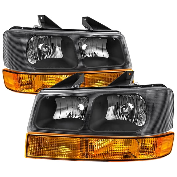 Factory Style Headlights w/ Amber Lens Bumper Lamp (Black Housing/Clear Lens) Made for and compatible with 2003-2023 Chevrolet Express/GMC Savana